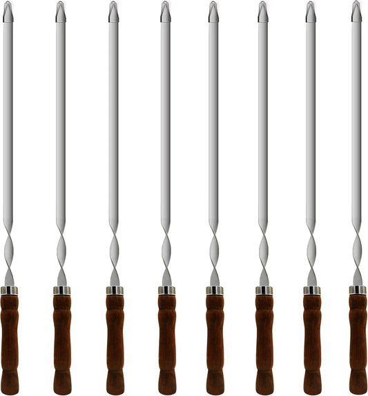 23.6 Inch Skewers for Kabobs 0.62 Inch Wide Kabob Skewer 8PCS Reusable Metal Skewers for Grilling Long Kebab Skewer Large Heavy Duty BBQ Sticks Stainless Steel Barbecue Sticks with Oak Handle