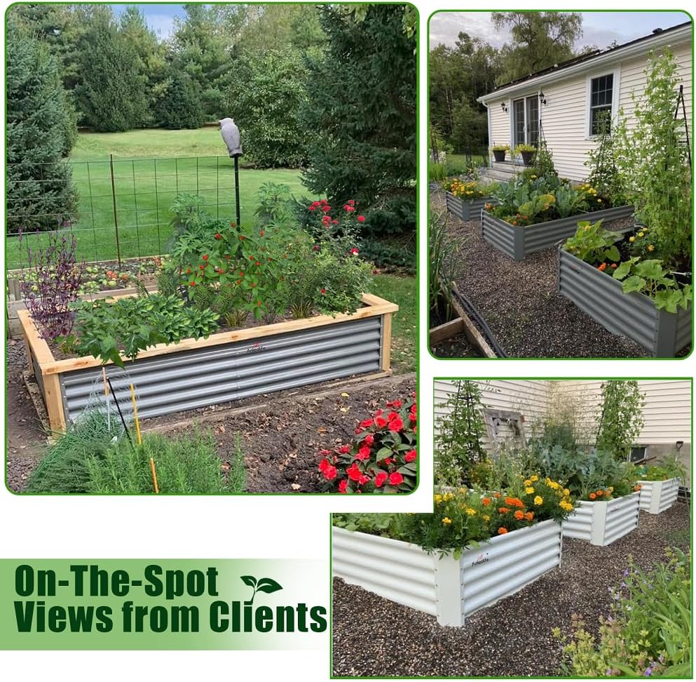 ANLEOLIFE 6-Pack Galvanized Deep Root Raised Garden Beds - 4X4ft & 8X4ft & 6X2ft Sizes - Outdoor for Vegetables, Flowers, Herbs