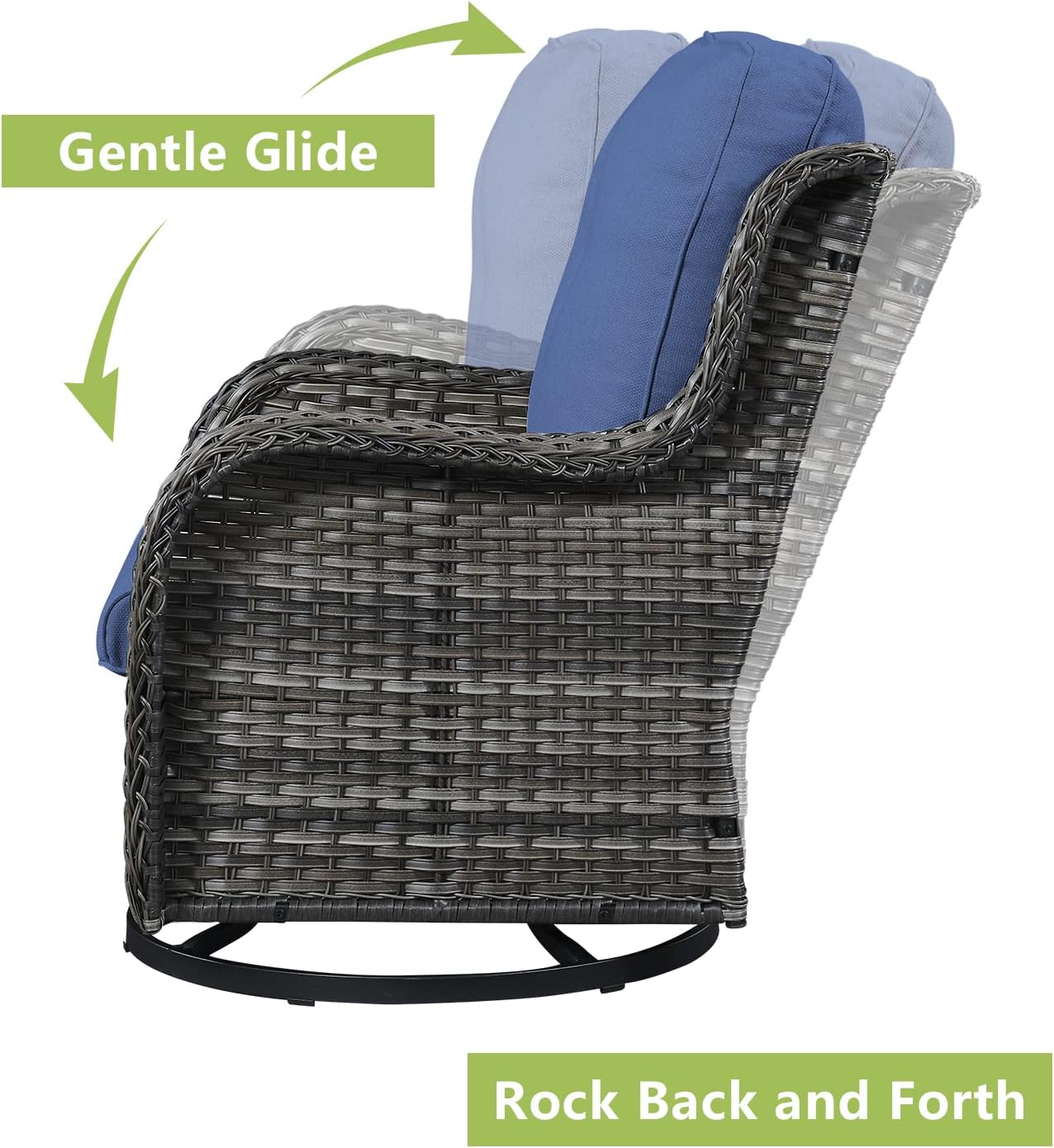 Outdoor Wicker Patio Furniture Set - 5 Piece Rattan Patio Conversation Set with 2 Rocking Swivel Chairs,2 Ottomans and 1 Loveseat for Porch Deck Backyard Garden(Mixed Grey/Blue)