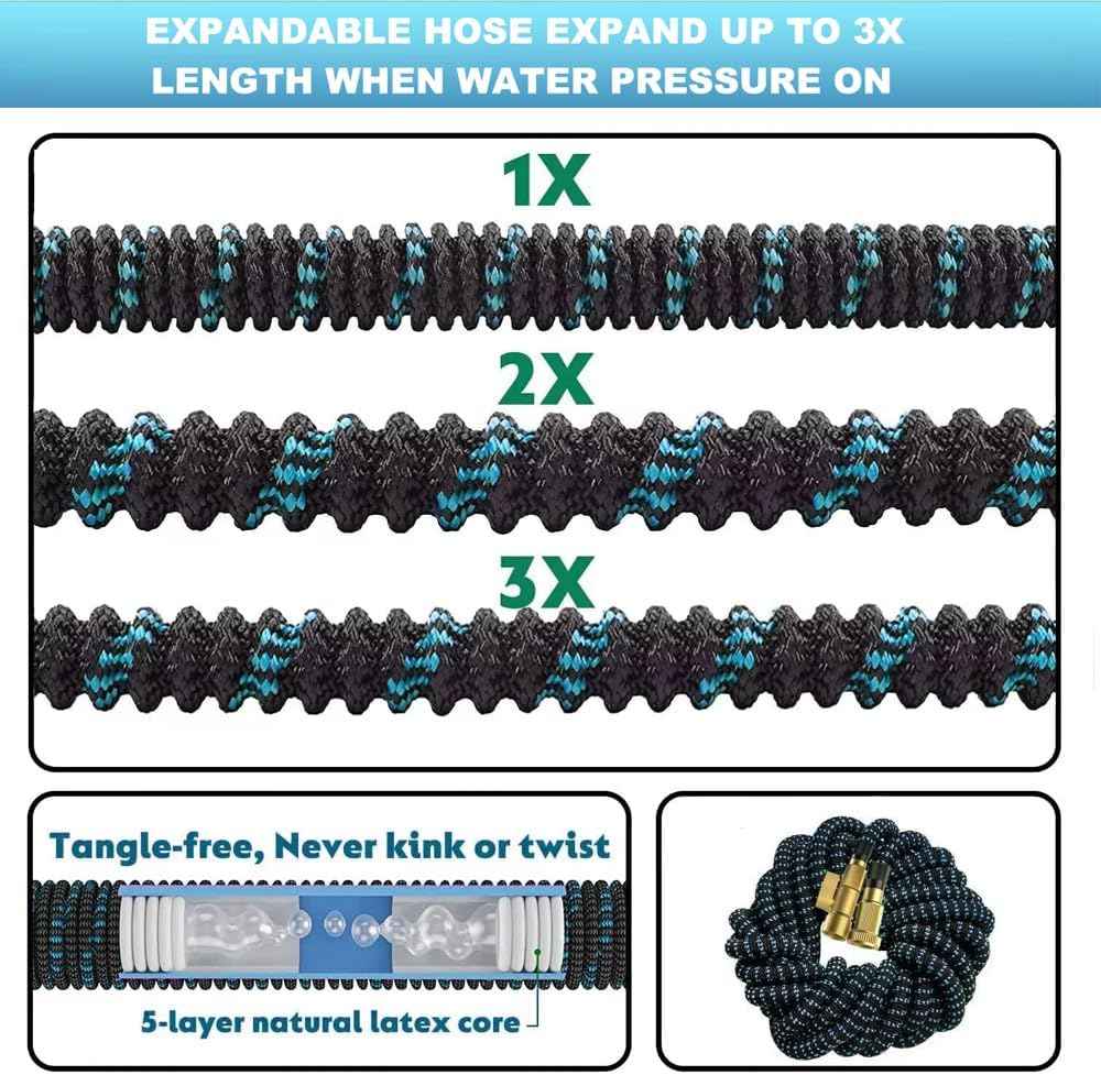 75 ft Expandable Garden Hose - Kink Free Flexible Water Hose 75ft with 10 Pattern Spray Nozzle, 3/4 Solid Brass Connectors, Retractable Latex Core - Lightweight Expanding Hose