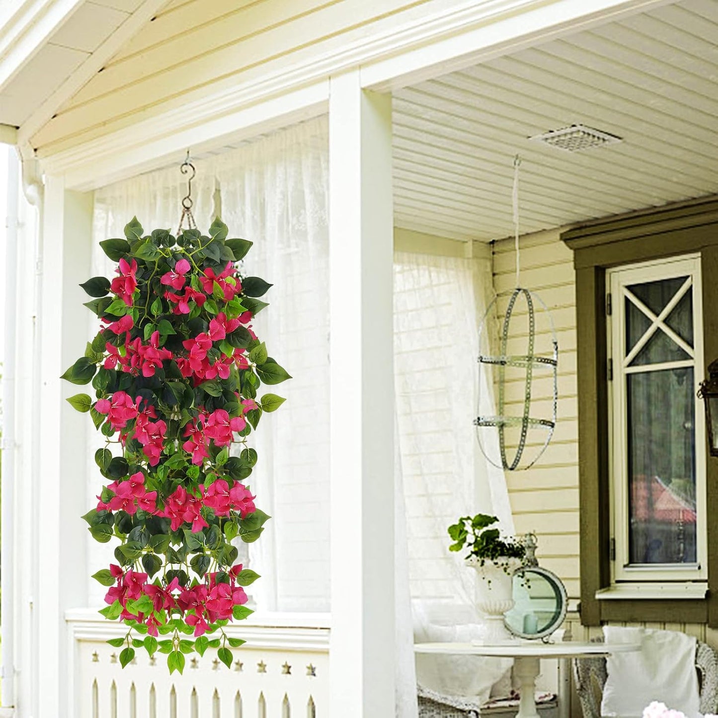 Fake Hanging Flowers Plants Bougainvillea Artificial,UV Resistant Faux Silk Flower Fabric Vine for Indoor Outdoor Garden Porch Eave Fence Wedding Wall Spring Summer Decor