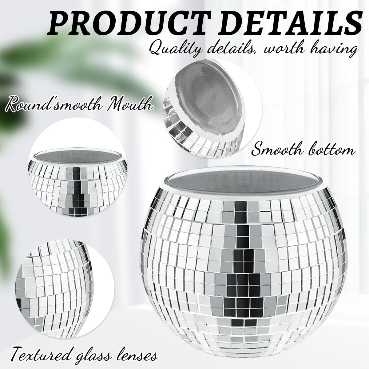 2 Pcs Disco Ball Vase, 5 x 6 Inch Mirrored Disco Ball Planters Perfect for Decorative Living Room, Bedroom, Dining Table, Wedding, Party, Birthday