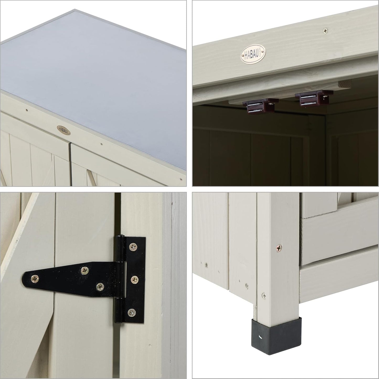 Outdoor Storage Cabinets Weatherproof for Patio, Garden Work Bench with Shelves & Metal Tabletop, Wooden Potting Table Workstation