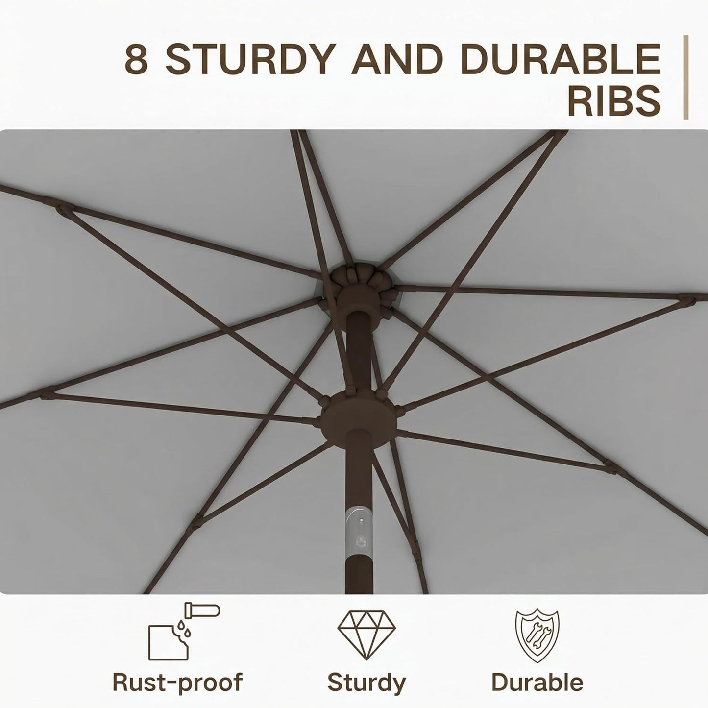 Kingdura 10FT Outdoor Patio Umbrella, Market Table Umbrella with Push Button Tilt and Crank, 8 Sturdy Fiberglass Ribs, UV Protection for Pool, Lawn, Deck, Backyard, Garden (Light grey)