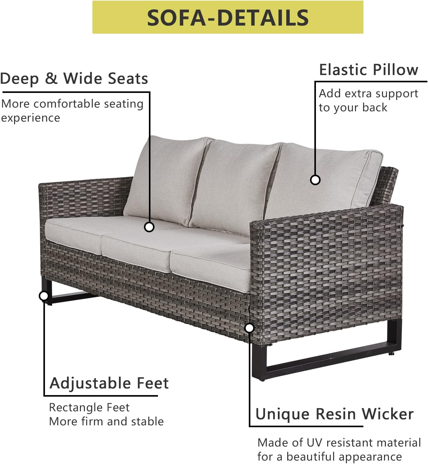 HUMMUH Patio Furniture Set 5 Piece Outdoor Sectional Sofa,PE Wicker Patio Swivel Rocker Chairs with Ottomans for Porch,Garden,Backyard