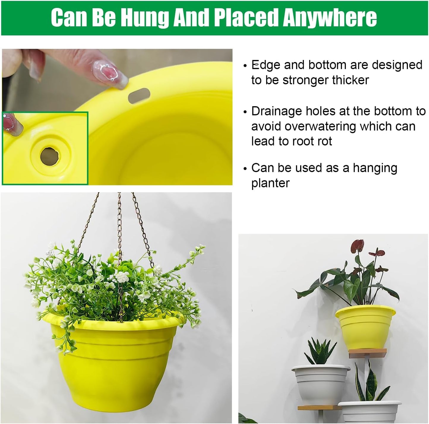 Plant Pot Set of 5, 10" Outside Diameter Flower Pots, 8.5" Inner Diameter Plant Planters with Drainage Hole, Durable Garden Pots Perfect for Indoor & Outdoor Plant Planting, Decor, Yellow