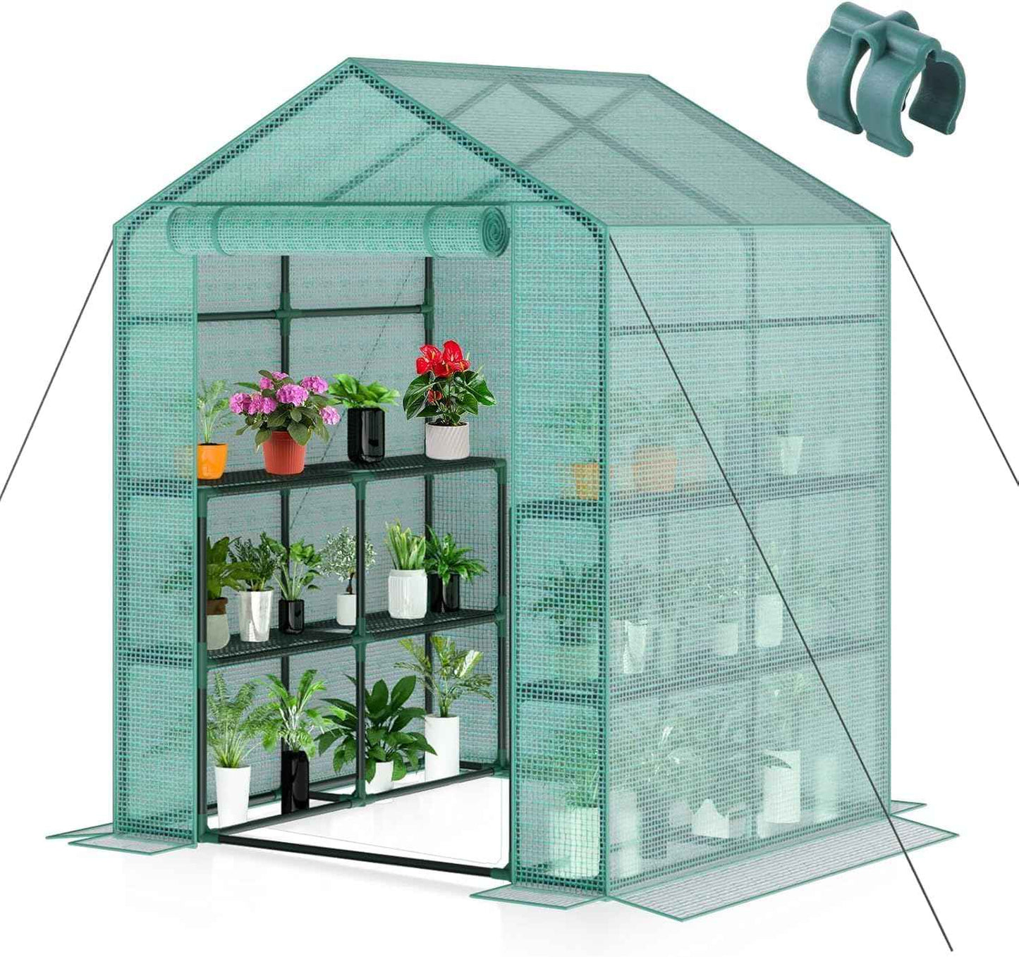 Greenhouse, 57 x 57 x 76'' Greenhouses Plant Tent for Outdoors, Durable Grow Kit with Window, Thicken PE Cover, 3 Tiers 8 Shelves, Heavy Duty Walk in Green Houses for Indoor Backyard Outside