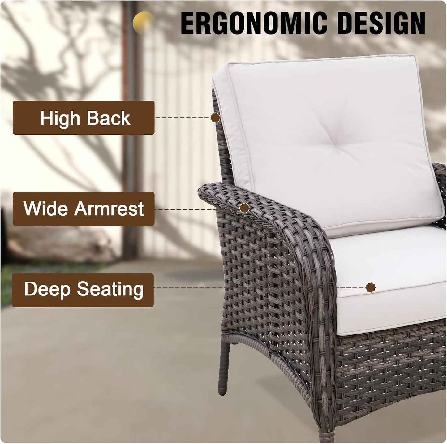 EAGLE PEAK Rustic Veranda Outdoor Patio Chairs, Wicker Furniture Set, Wicker Porch Chairs, Set of 4, Gray/Beige