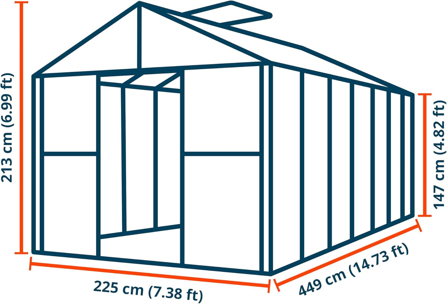 Greenhouse Topas 7 Aluminum Frame 7.4 x 14.7 ft Approx. 6 mm Polycarbonate Panels - with Bonus Base Frame and Automatic Vent Opener