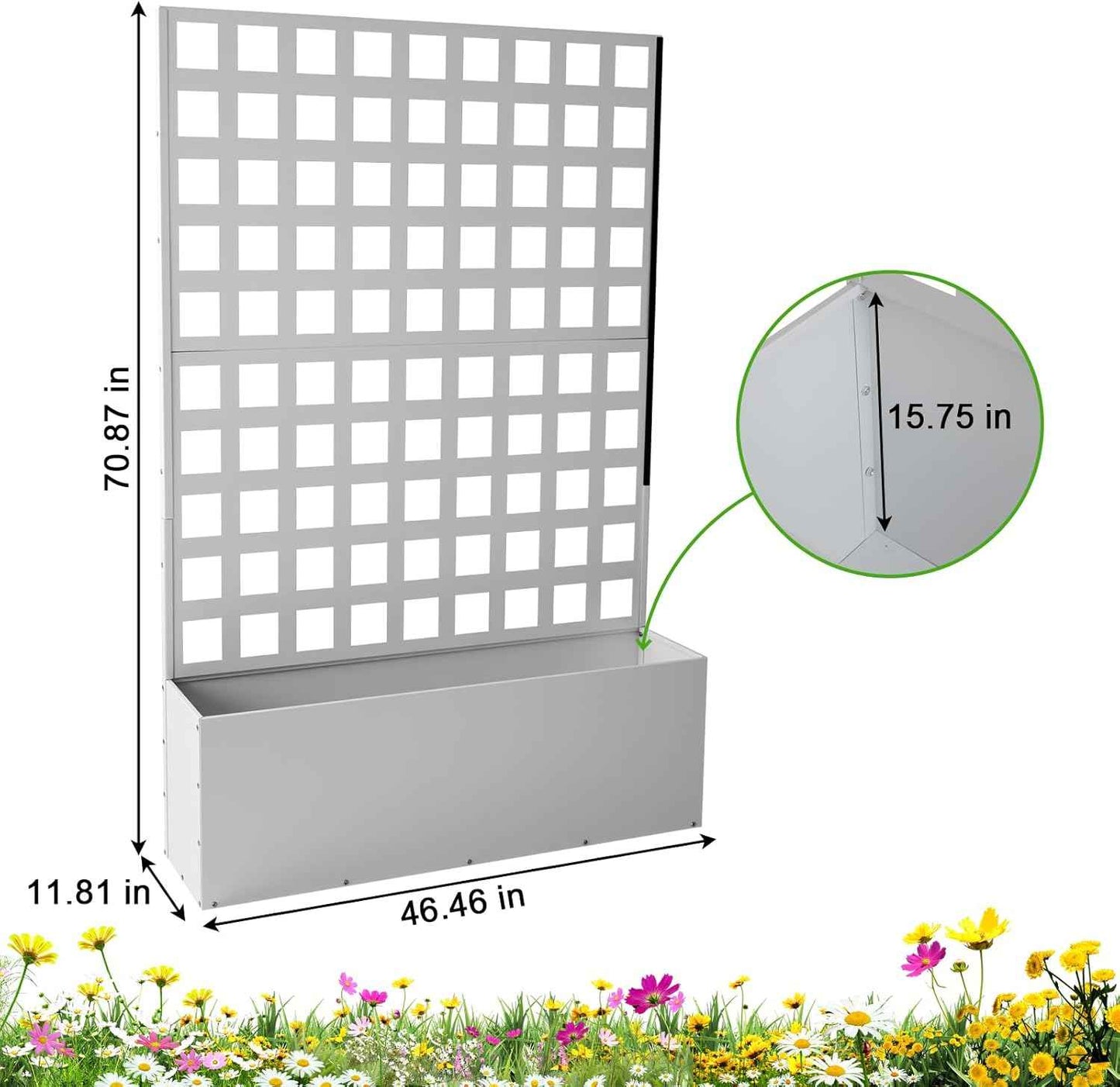 Metal Planter Box with Trellis, Outdoor Galvanized Raised Garden Bed with Privacy Screen & Drainage Holes & Lockable Casters for Climbing Plants, Vegetable