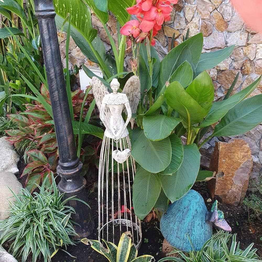 Antique Metal Garden Angel Statue Angel Art Patio Lawn Yard Indoor Outdoor Decorations with LED String Light 19ft/6m Mother's Day