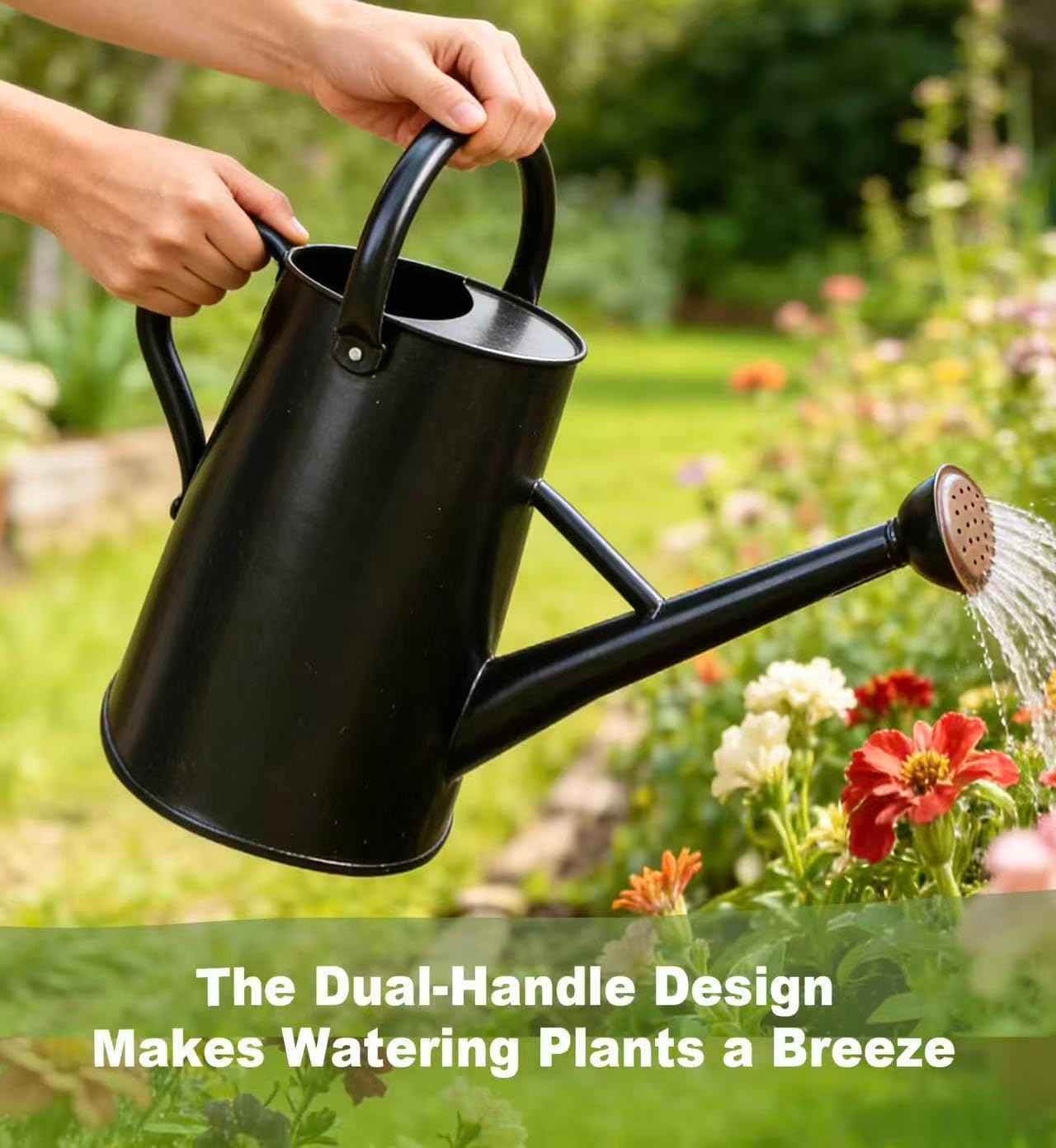 Watering Can for Outdoor&Indoor Plants，1.5 Gallon（5.7L） Metal Watering Can with with Removable Spout，Large Galvanized Steel Garden Flower Water Can Watering Pot with 2 Handles ，Black