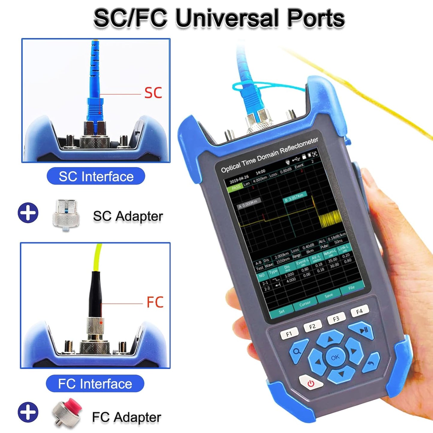 OTDR Optical Fiber Tester Mini-Pro SM 1310/1550nm with Event Map.Multi-Function Tester OPM,OLS,RJ45,VFL.Test Range 10m-60km Dynamic Range 24db/22db Connector UPC with FC/UPC-FC/APC-SX and FC/SC