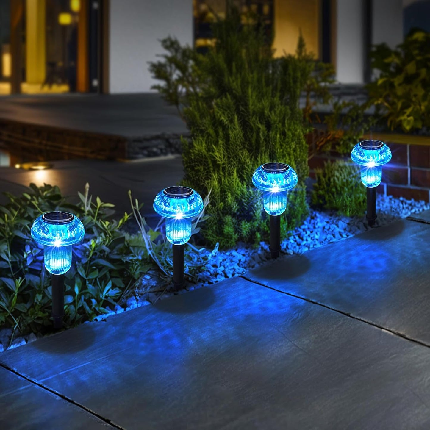 Easter Solar Pathway Lights Outdoor Decorative 4 Pack, Blue LED Mushroom Solar Lights Outdoor Waterproof Solar Powered Decor for Yard Driveway Patio, Valentines Day Halloween Christmas Garden Decor