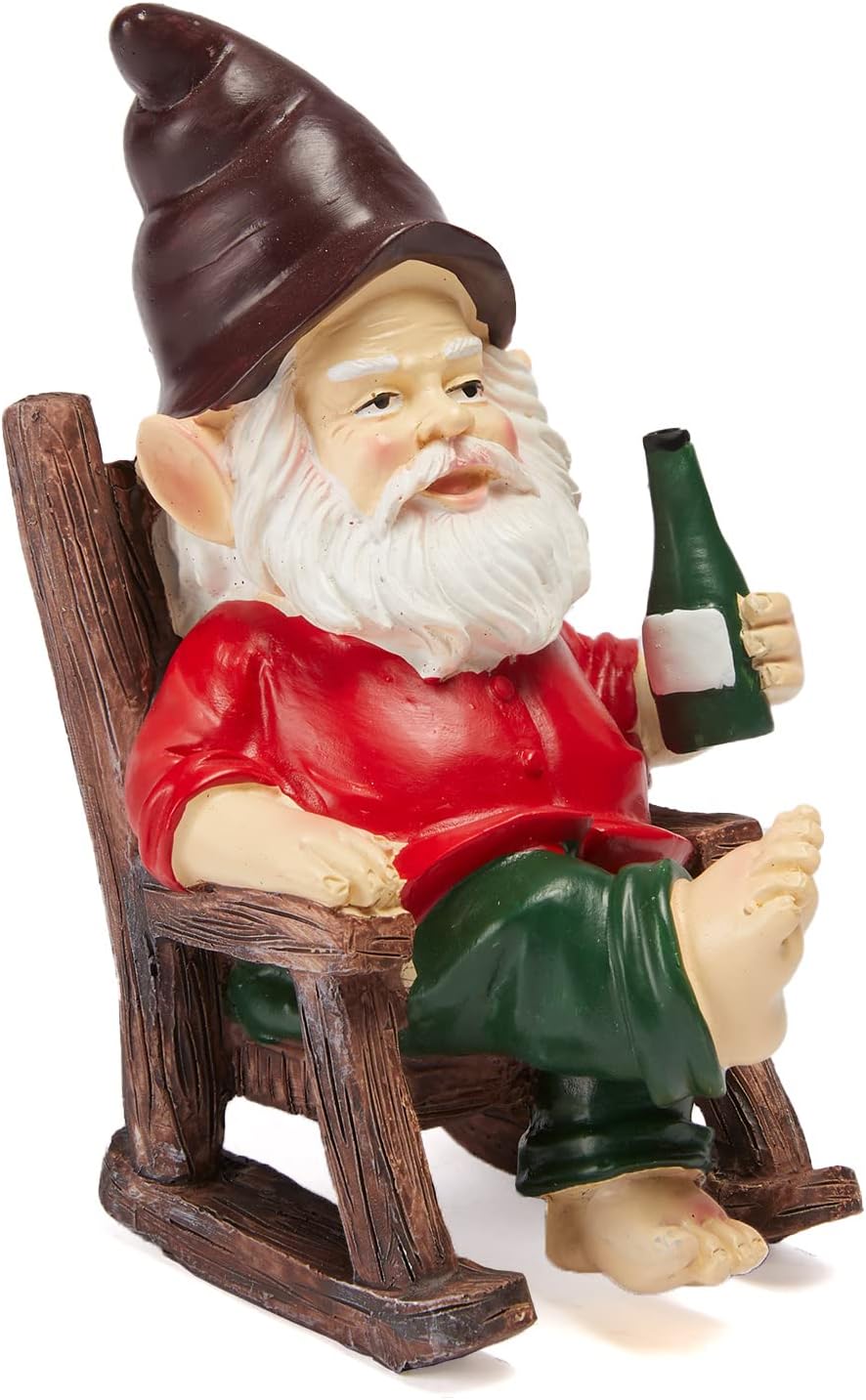 GUTE Large Garden Gnome Funny Figurine Statue, Adorable Figurine Lawn Ornament Dwarf Sculpture Patio Yard Landscape Porch Decoration Outside Gifts Decor 6.1” High 5.3” Wide - Unique Gifts