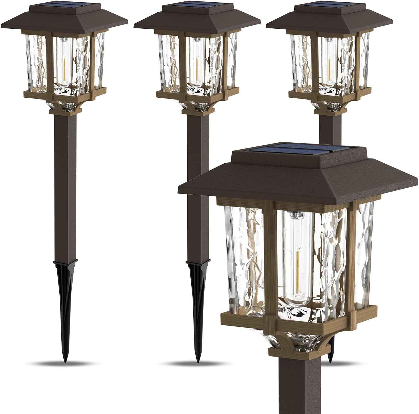 XMCOSY+ Solar Pathway Lights Outdoor, Glass Garden Lights with Warm Edison Glow, Waterproof Stainless Steel Landscape Lighting for Walkway Yard Patio Driveway Decor (4 Pack, Warm White)