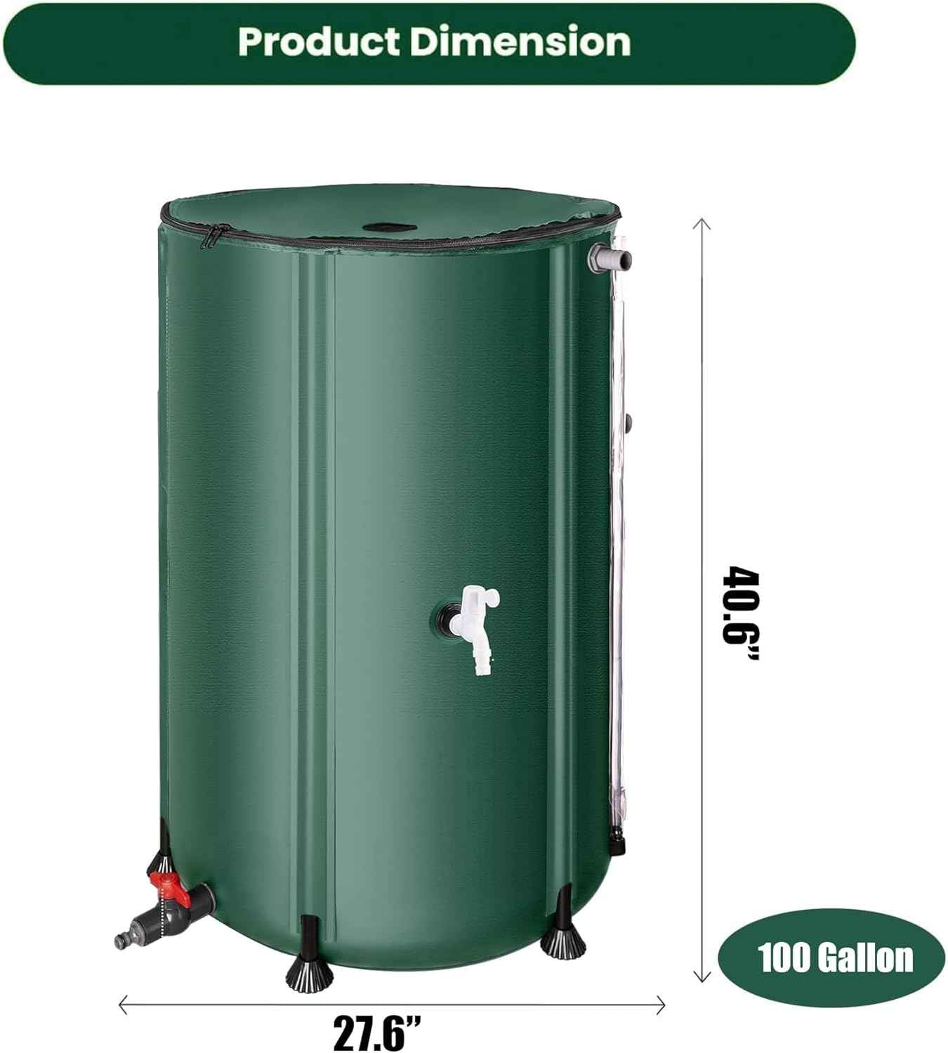 THUNDERBAY 100 Gallon Collapsible Rain Barrel, Portable Rain Barrels to Collect Rainwater from Gutter, Rainwater Collection System, Water Storage Tank Catcher Container with Filter Spigot