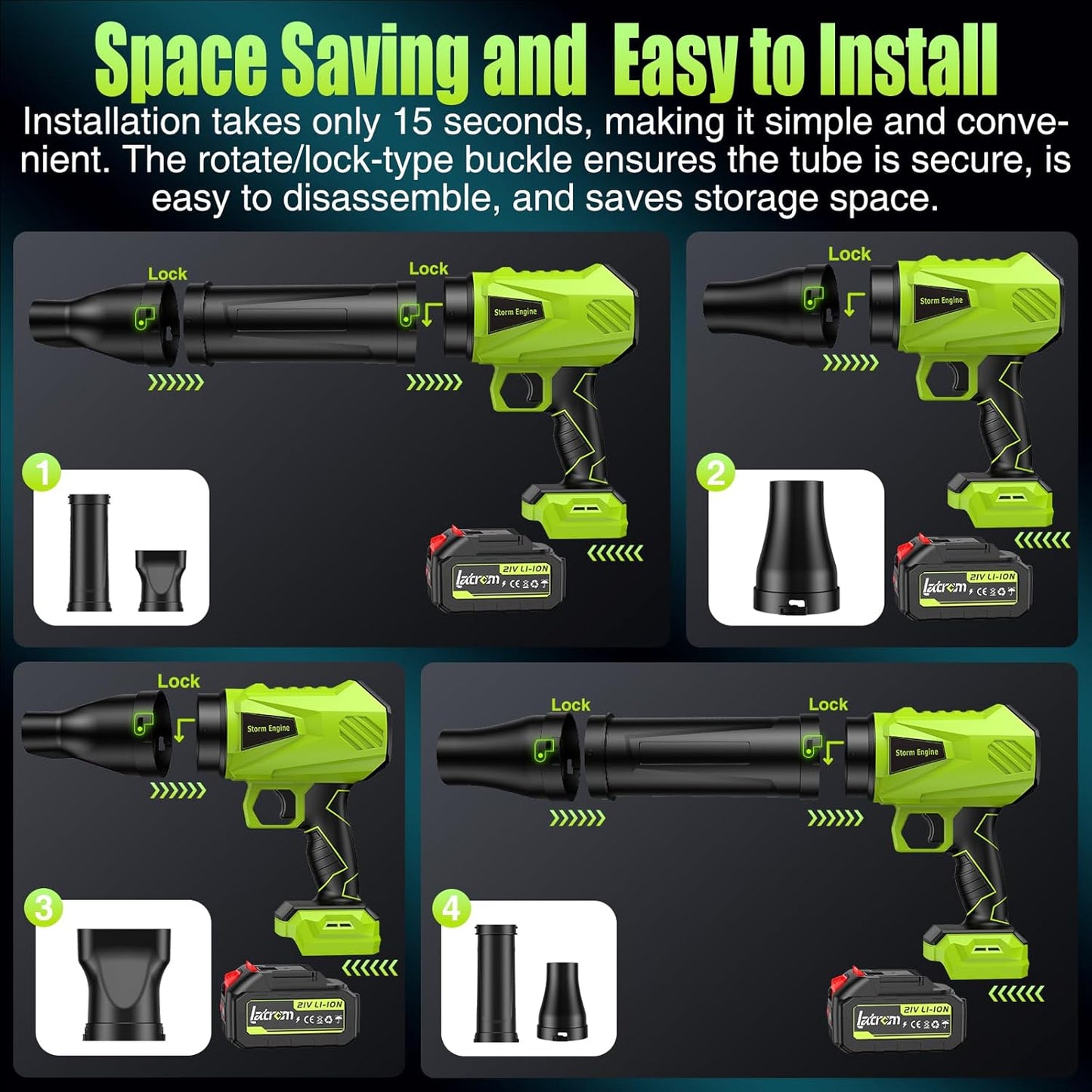 Leaf Blower Cordless with Battery and Charger 1000,000 RPM Handheld Lightweight Patio Cleaning Blower Set Extended Nozzle Design Blowing Leaves and Dust Car Dryer (Green)