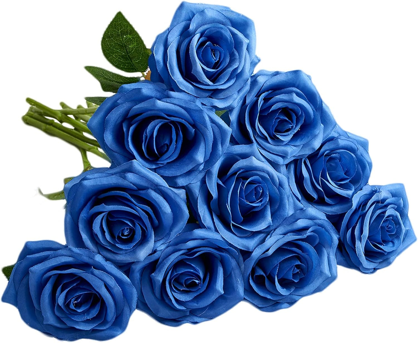 Artificial Rose 10pcs Open Flower Bouquet Faux Rose Stems for Wedding Arrangement, Bridal Bouquet, Centerpiece, Fake Faux Silk Flowers (Royal Blue)