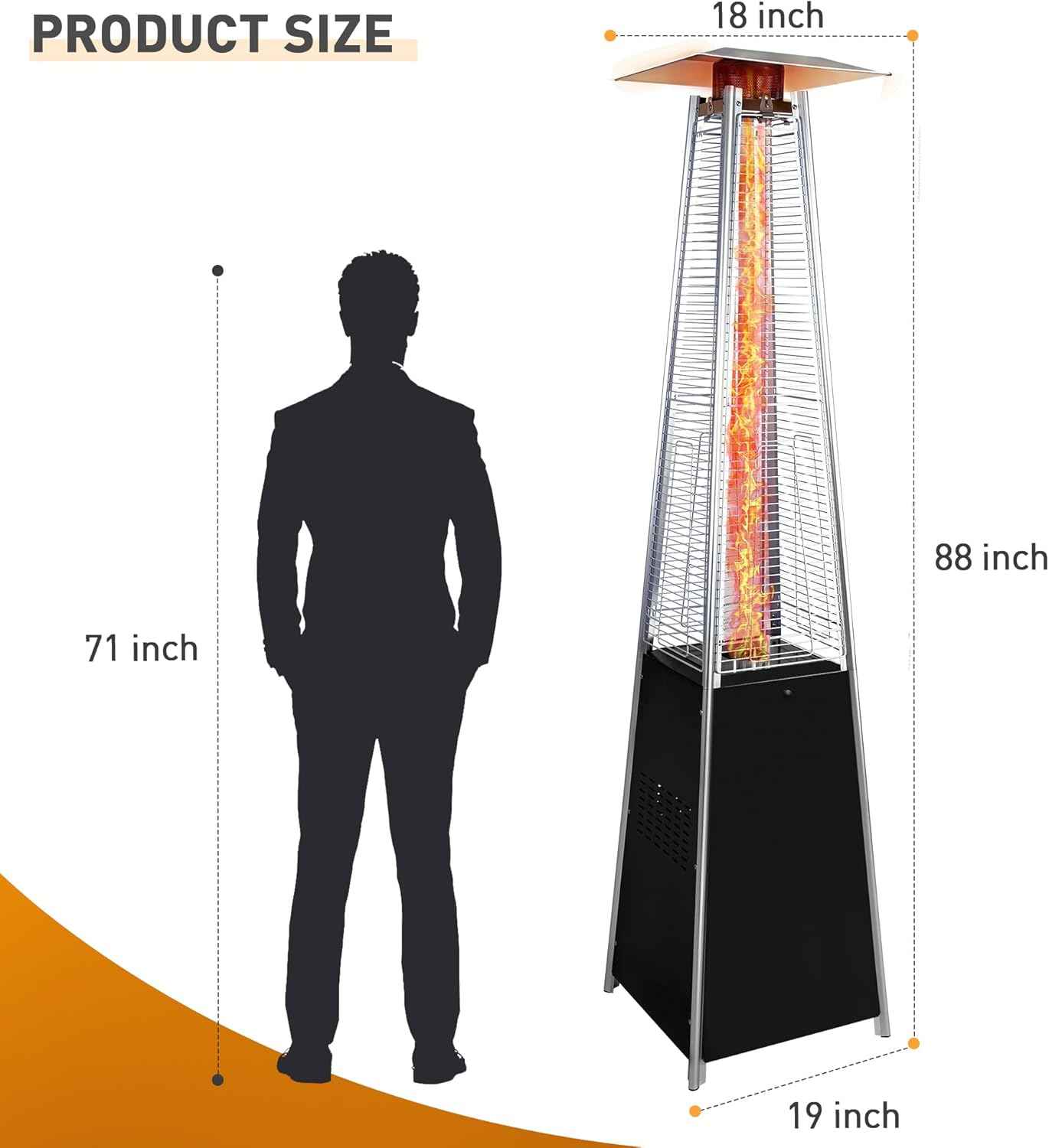 Pyramid outdoor heater, 48000 BTU Propane Patio Heater with Detachable Wheels and Protective Cover, Outdoor Propane Heaters for Patio(Black)