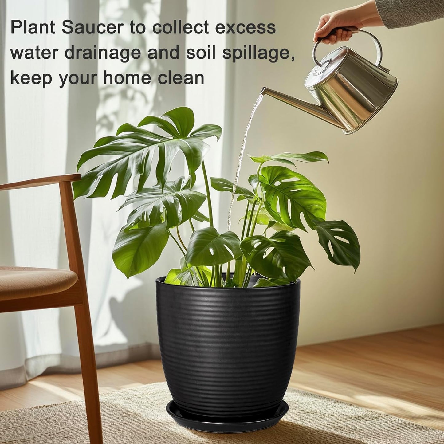 Flower Pot Saucer 12 Inch - Ceramic Plant Saucer for Outdoors Plant Drip Tray for Pots Indoor No Holes Large Plant Dishes to Catch Water Decorative Plant Drainage Tray Black