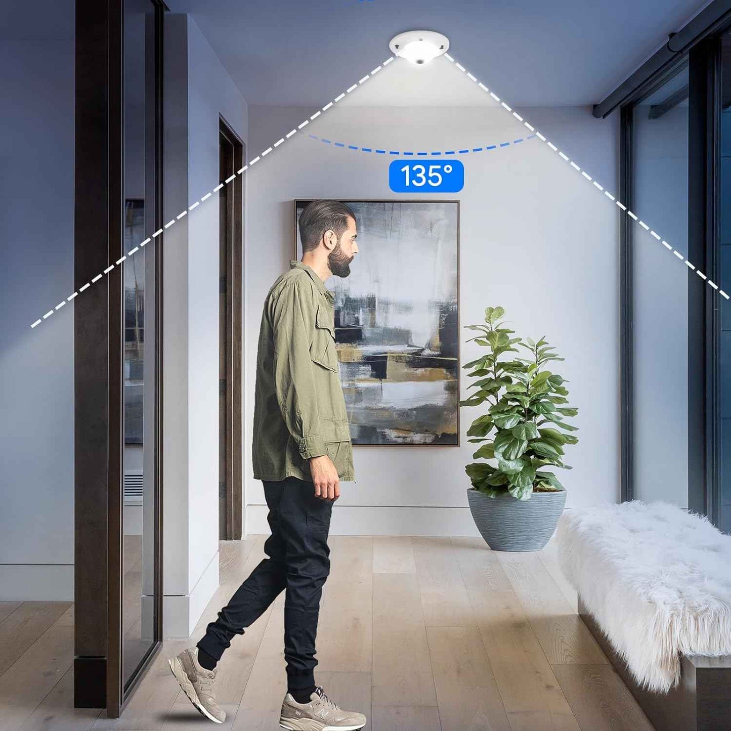Energetic 4.7 Inch Motion Sensor Closet Ceiling Lights, LED Under Cabinet Lights Wired, Flush Mount Ceiling Lighting Fixtures for Bedroom, Kitchen, Hallway, Wet Location, 120V, 5000K, White, 1 Pack