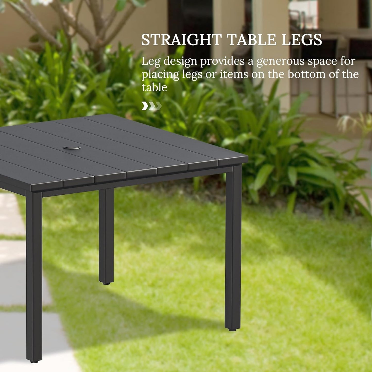 VICLLAX Patio Dining Set for 4, Outdoor Furniture Set Includes 1 Square Patio Table and 4 Stacking Patio Sling Chairs, Black Tabletop and Red Fabric