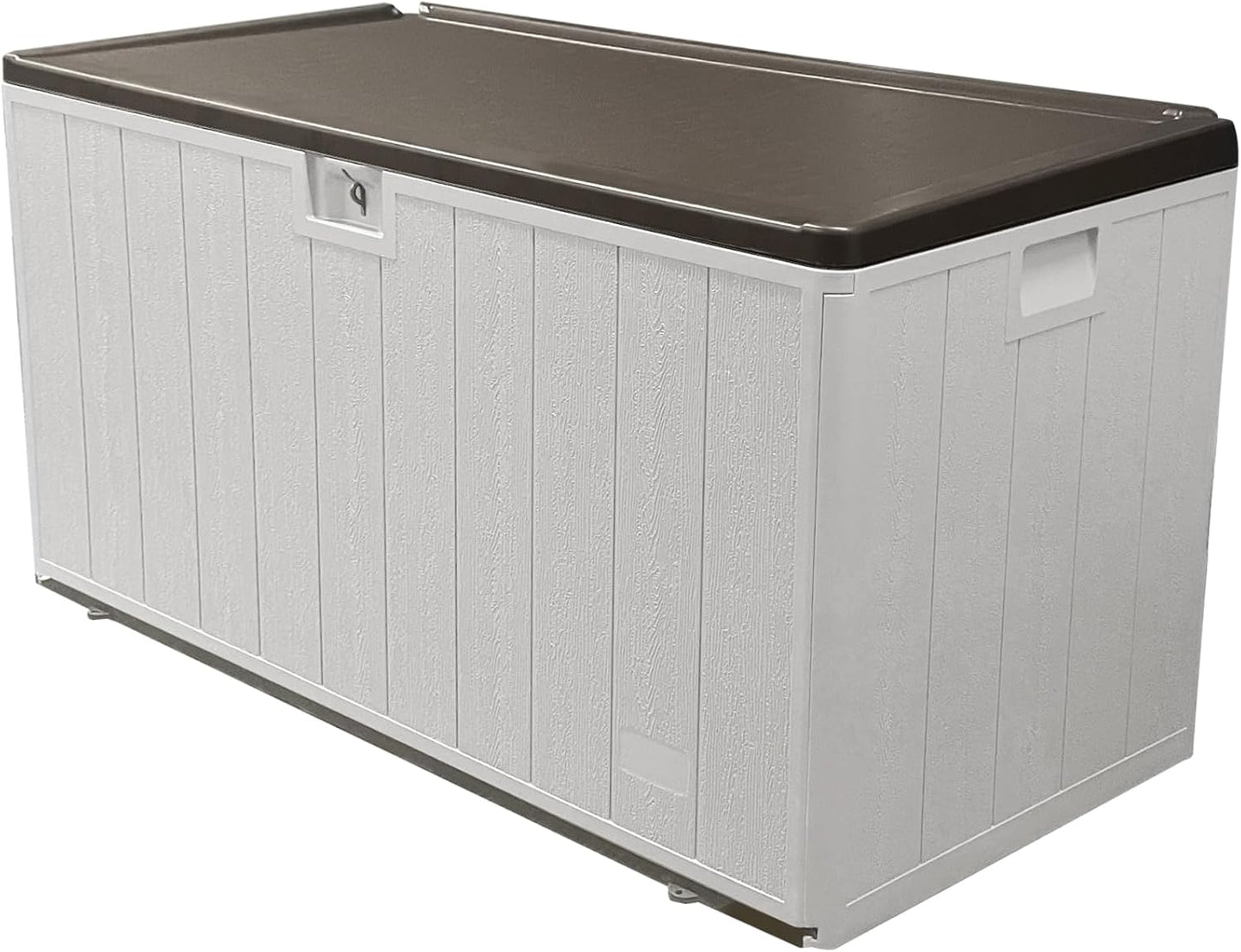 Premium Pro Edition 110 Gallon Lockable Resin Deck Box, Waterproof & UV-Resistant Outdoor Storage Box for Outdoor Cushion Storage, Garden Tools & Pool Accessories Storage, White