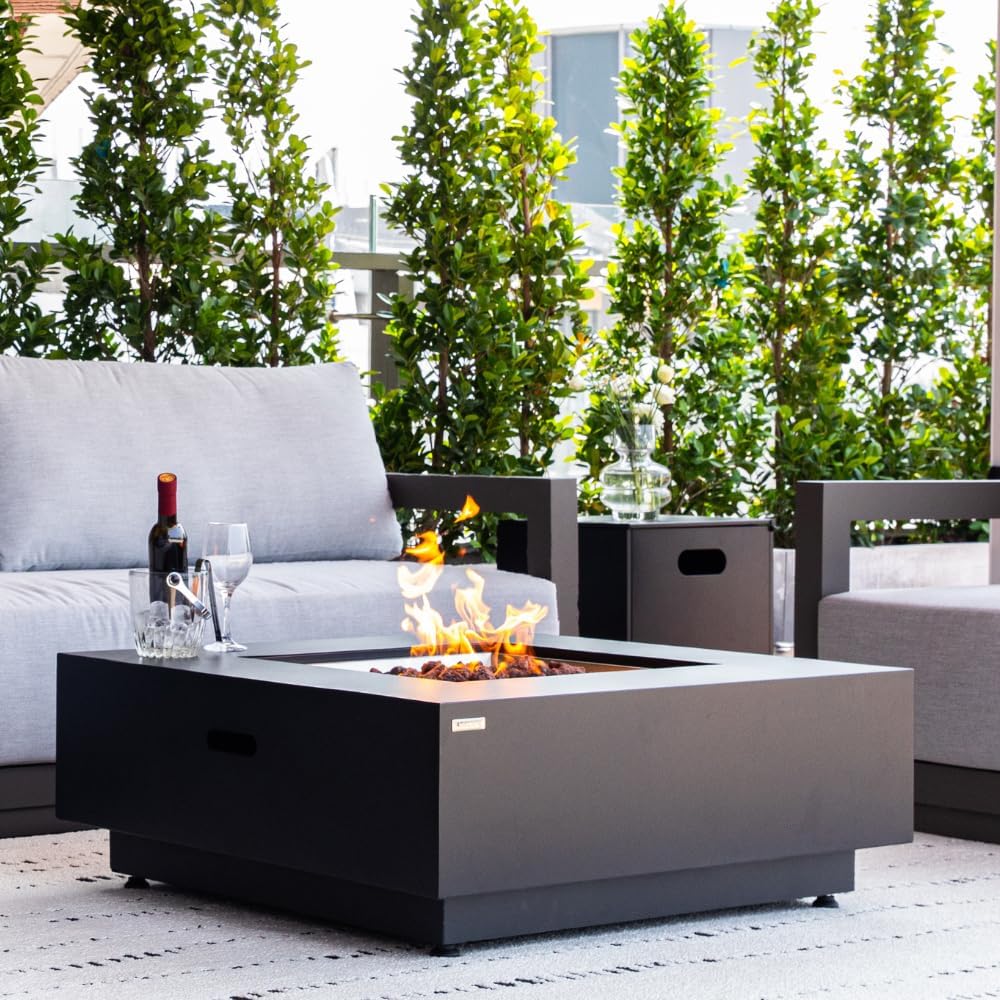 Ashton 36” Propane Fire Pit Smokeless Firepit Outdoor Gas Fire Pit for Outside Patio Firepit Table Includes Rain Cover Converter Kit Lava Rocks Lid CSA Certified