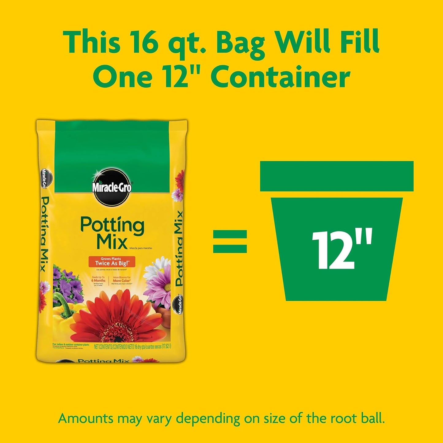 Miracle-Gro Potting Mix - For Container Plants, Flowers, Vegetables, Shrubs, Annuals, Perennials, Potting Soil Mix, Feeds up to 6 Months, 16 qt. (2-Pack)