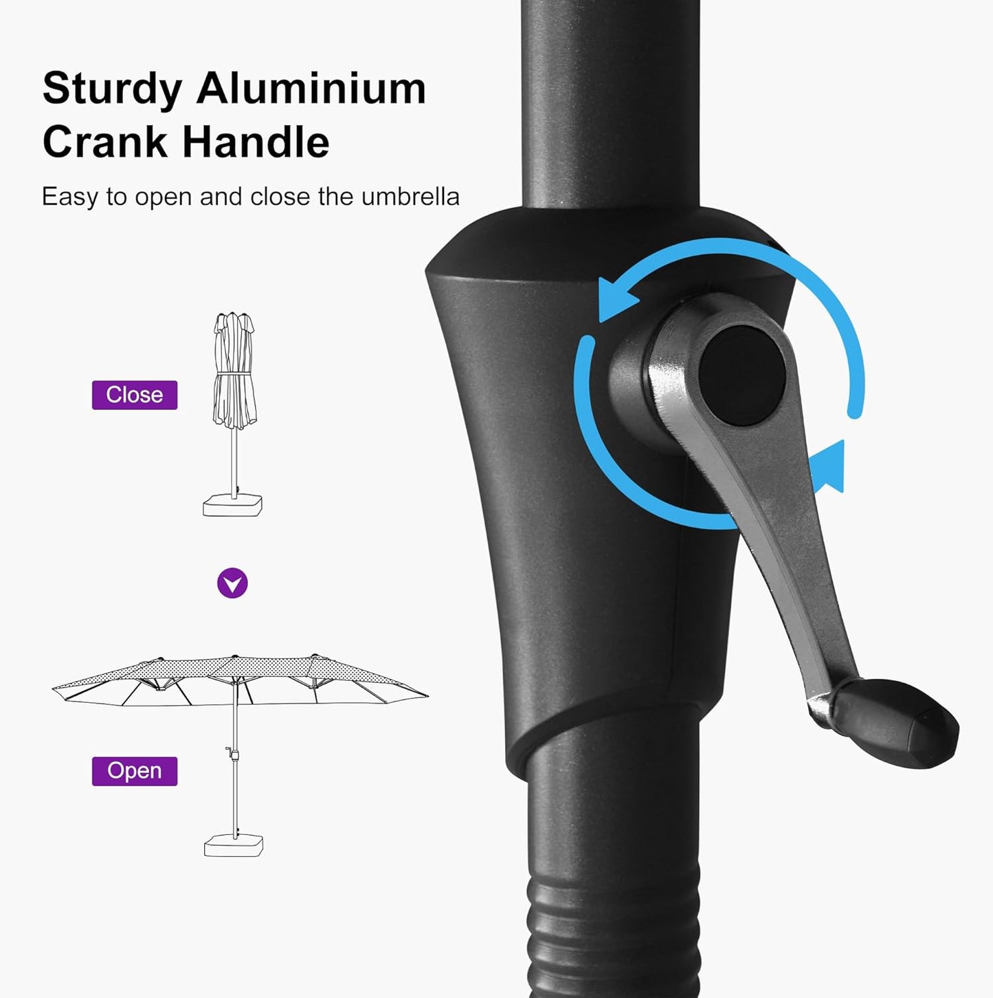 PURPLE LEAF 13ft Double-Sided Patio Umbrella with Base Included Market Rectangle Umbrella Outdoor Table Umbrella with Crank for Pool Garden Deck, Taupe