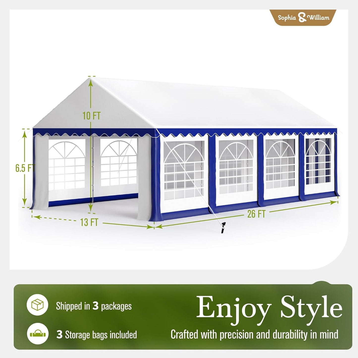 Tents for Parties Party Tent 13x26 ft, Outdoor Canopy Carpas para Fiestas Heavy Duty, Large Waterproof Patio Event Wedding Tent White & Blue with Sidewalls Walls for Backyard