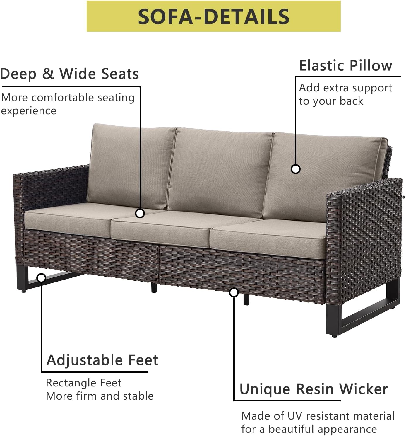 HUMMUH 10 Piece Patio Furniture PE Wicker 6-Seater Outdoor Sectional Sofa with Dinning Table Patio Swivel Chairs Outdoor Chairs for Porch,Garden,Backyard,Deck(Brown/Grey)