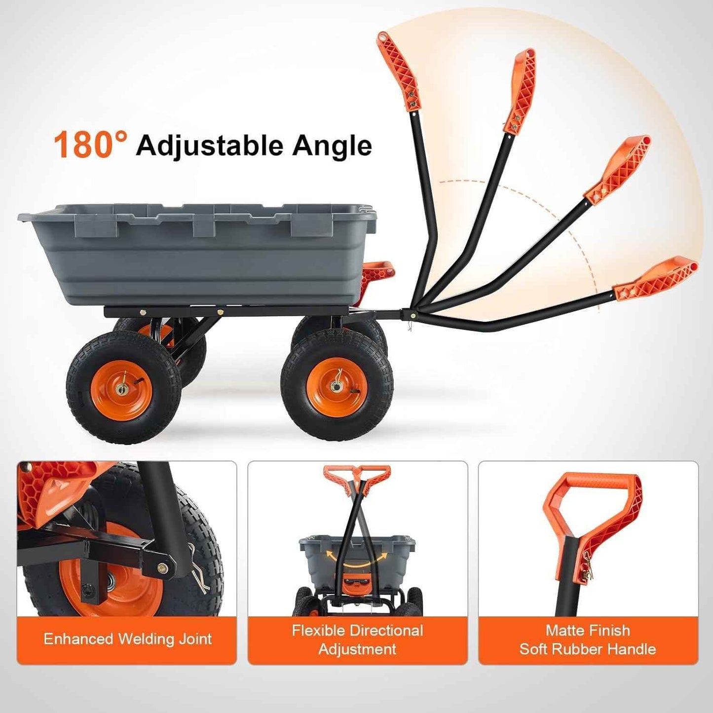 Garden Dump Cart, 800 lbs Heavy Duty Garden Wagon with 10 Inch Wheels, 4 Wheel Wheelbarrow,Steel Frame and Quick Release System Lawn Trailer
