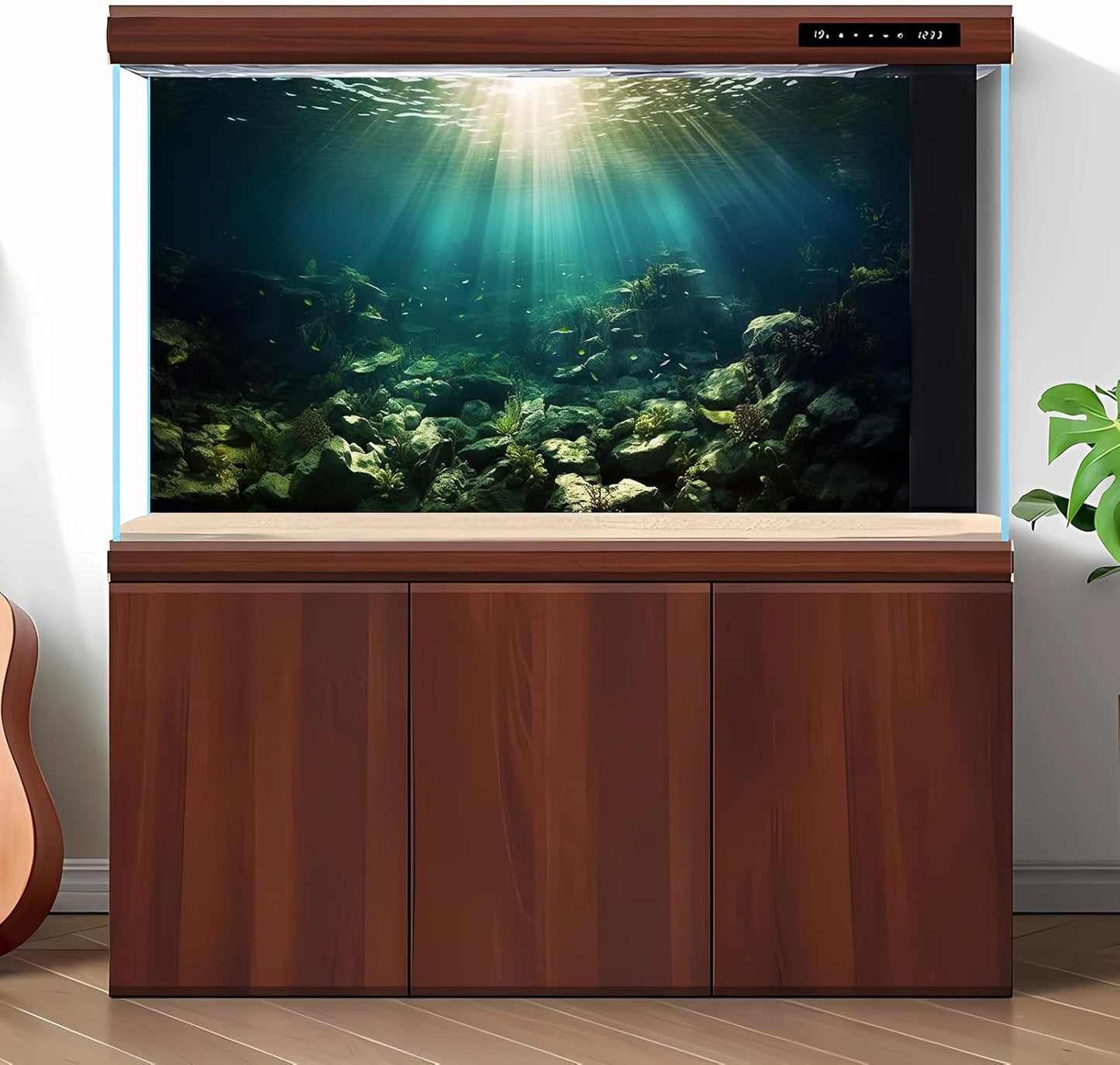 Deep Ocean Aquarium Background Under The Sea Fish Tank Background Underwater World Terrarium Backgrounds Ocean Floor Rock Aquatic Plants Aquarium Backdrop for Fish Tank Backgrounds Decors 24x12in