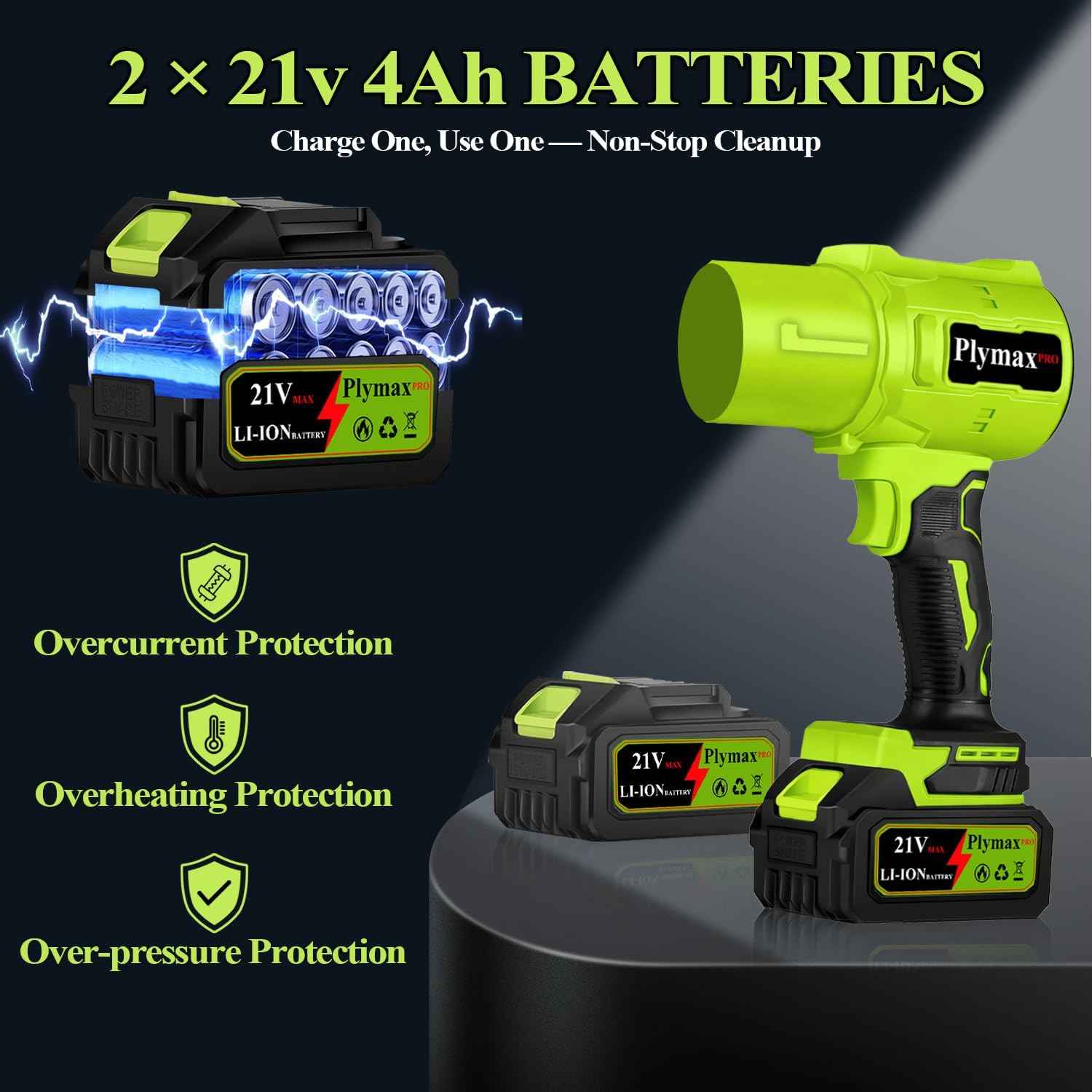 Cordless Leaf Blower, 800,000 RPM Electric Leaf Blower, Handheld Leaf Blower Cordless with 2×4.0Ah Batteries & Charger,Air Blower with 2-Speed Nozzles for Patio,Lawn Care,Dust,Snow & Car Drying