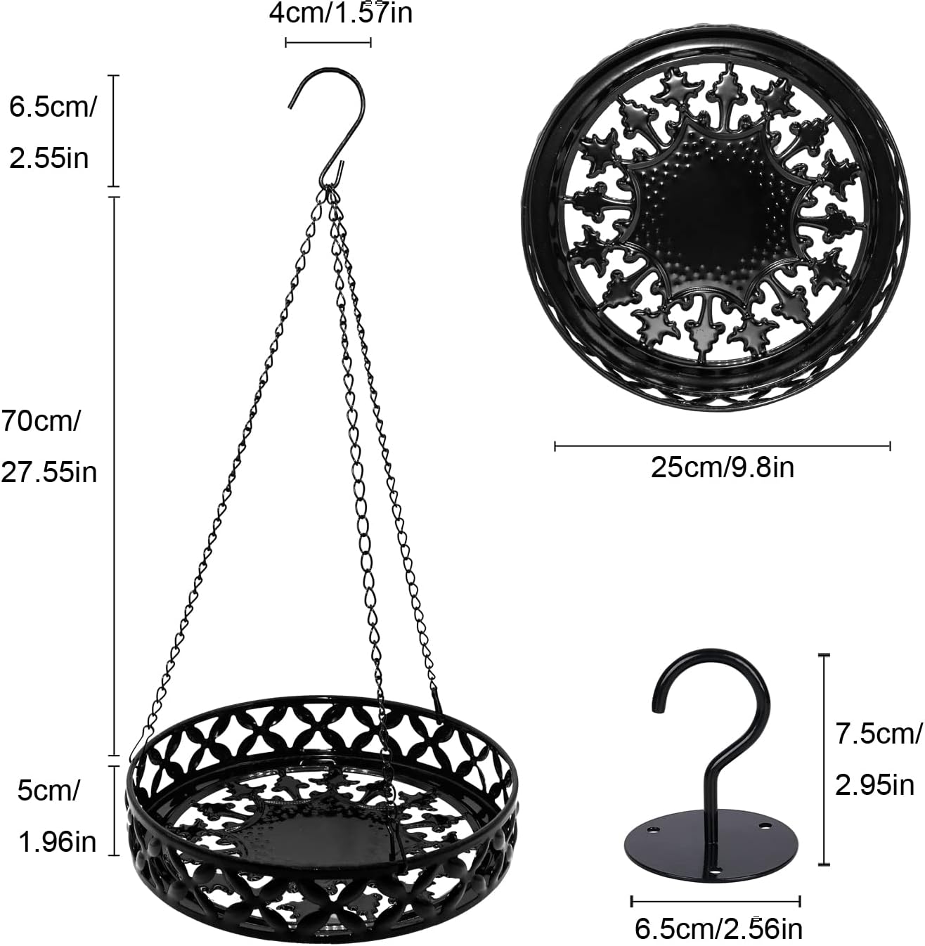 ARTORA Metal Plant Hanger, Modern Plant Hanging Basket Decorative Black Plant Pot Holder Flower Planter Hanging Chain with Ceiling Hook for Balcony Porch Indoor or Outdoor Home Decor (Black)