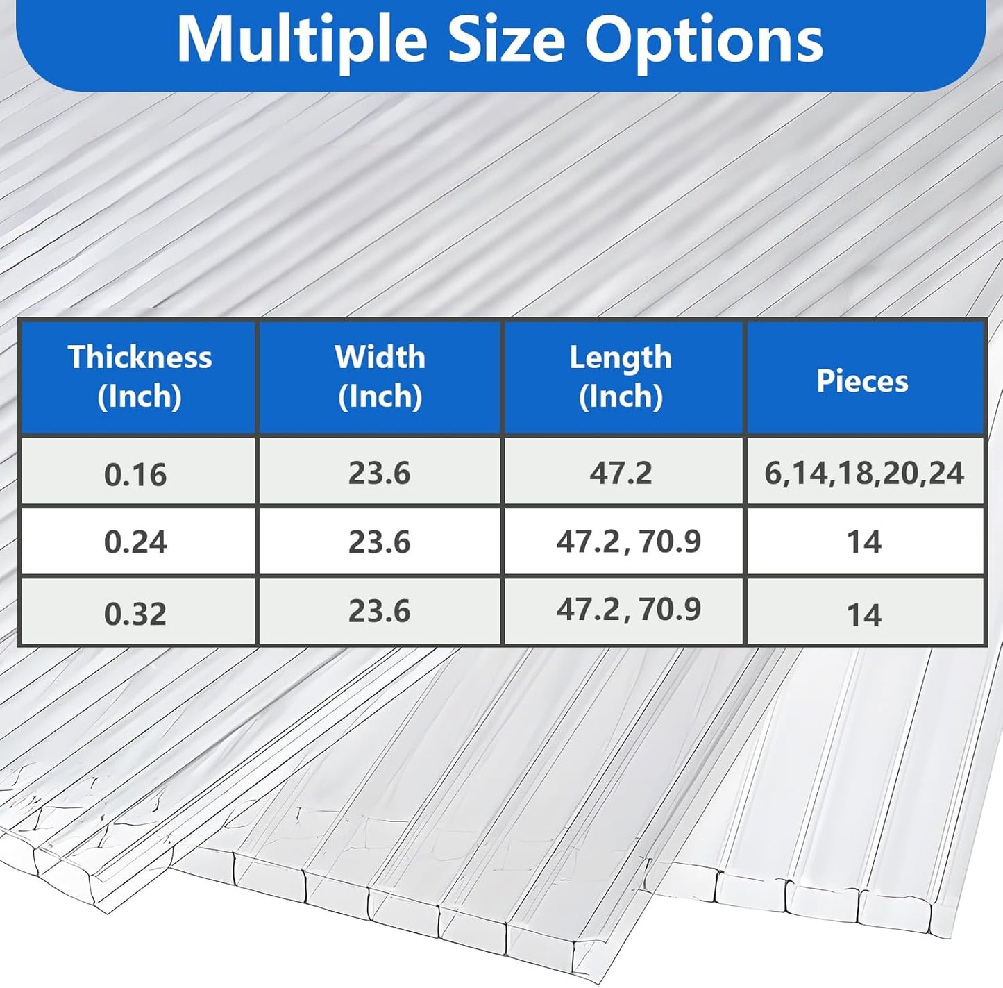 DGSL 14 Pcs Polycarbonate Greenhouse Panels, 6' x 2' x 0.24'' Twin-Wall Panels, Polycarbonate Sheet for All Weather Outdoor Garden and Greenhouse Covering