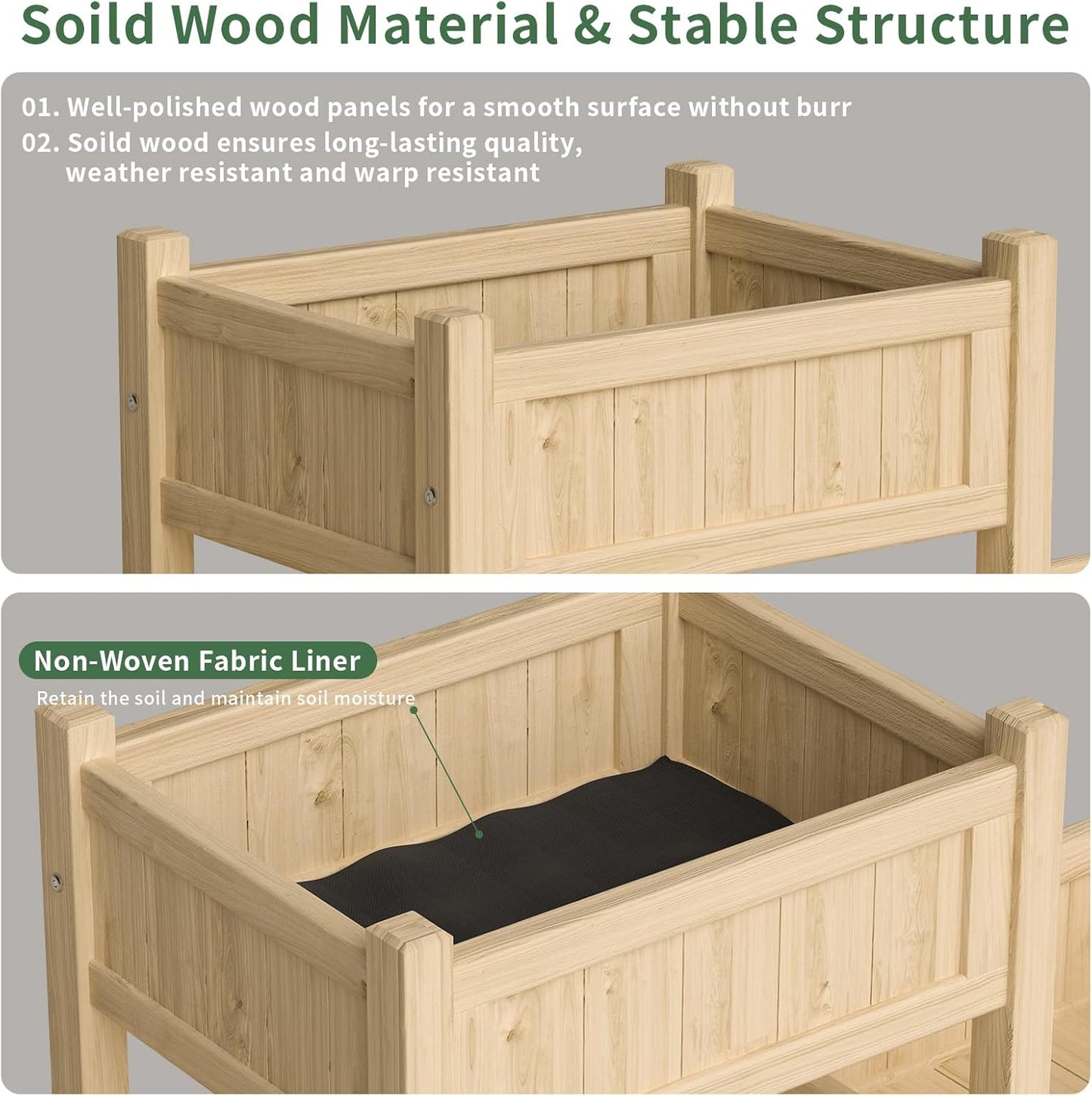 Extra Large Wooden Raised Garden Bed with Legs & Storage Shelf 3 Tier Outdoor Elevated Planter Box for Patios/Herbs/Flowers/Vegetables, Easy Assembly, Natural
