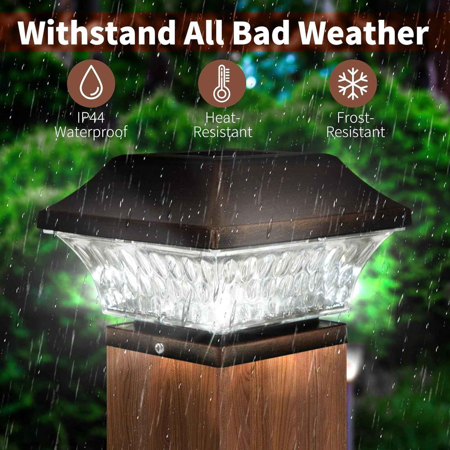 SUNWIND Solar Post Cap Lights Outdoor 4x4 LED Solar Garden Lighting Deck Fence Cap Light Wooden Post Brushed Copper 4 Pack