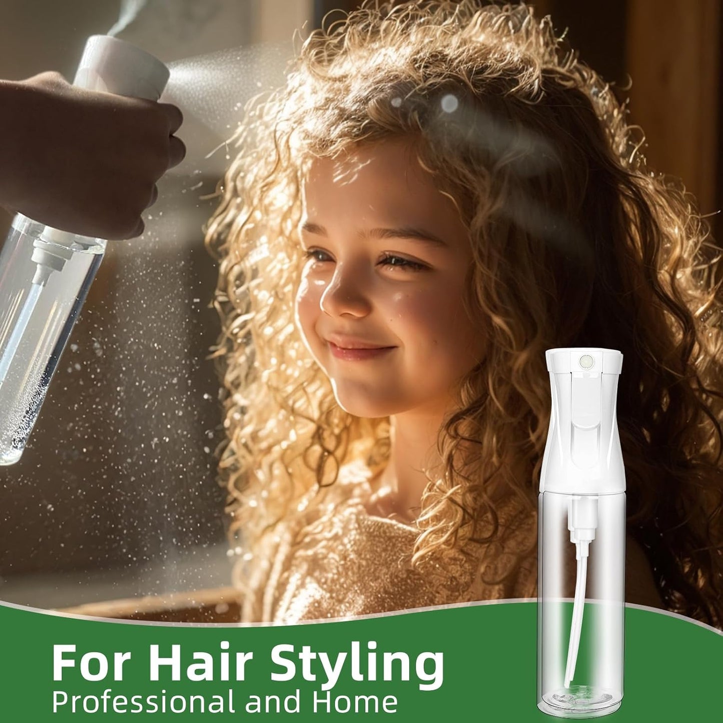 2-Pack Continuous Fine Mist Spray Bottle for Hair - Ultra-Fine Mist, BPA-Free, Leak-Proof, 360° Spray (300ml/10.1oz) - White