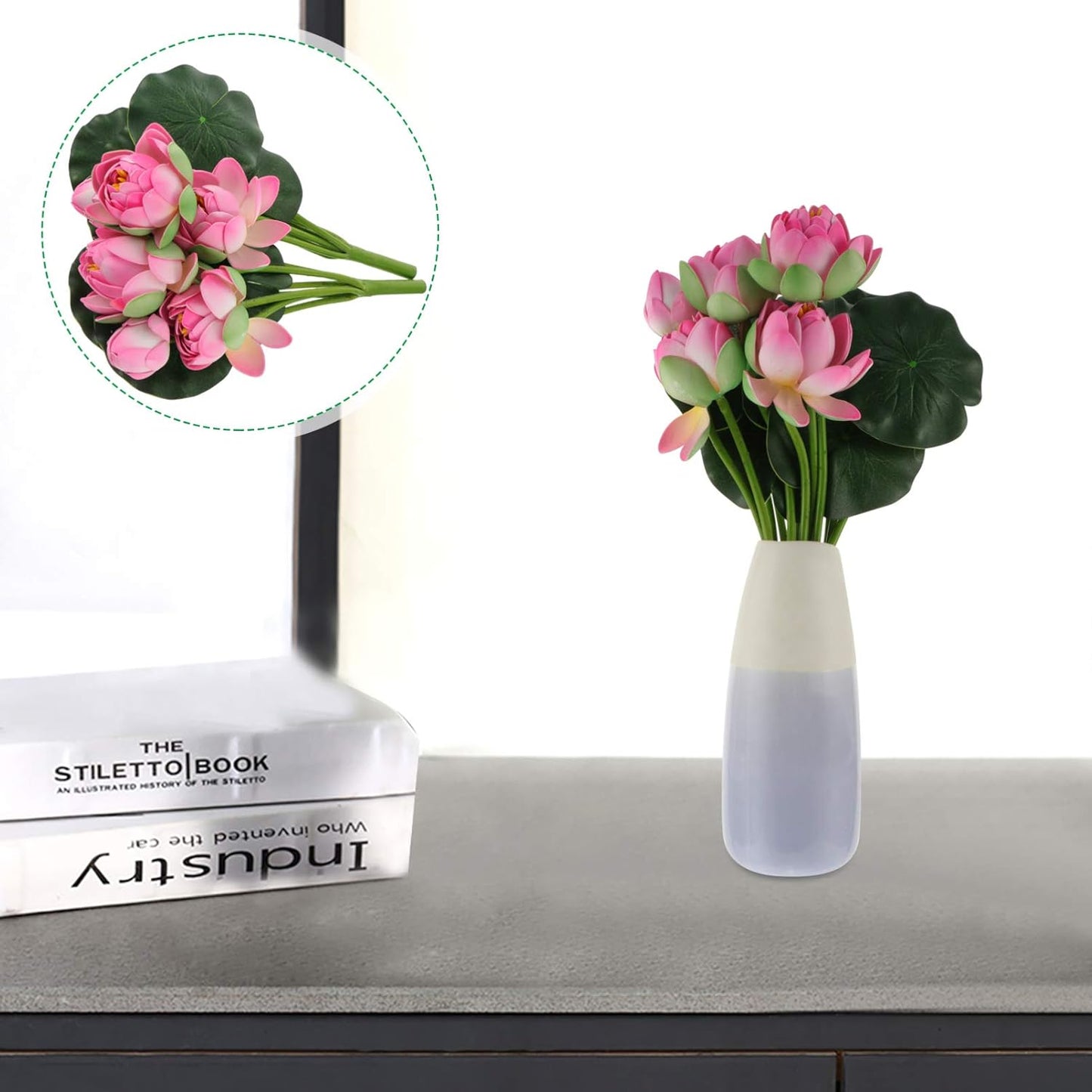 Artificial Lotus Flower, 2pcs Simulation Lotus Decoration Fake Flowers Centrepieces with Stems Floral Art for Home Office Table Centerpiece Decor