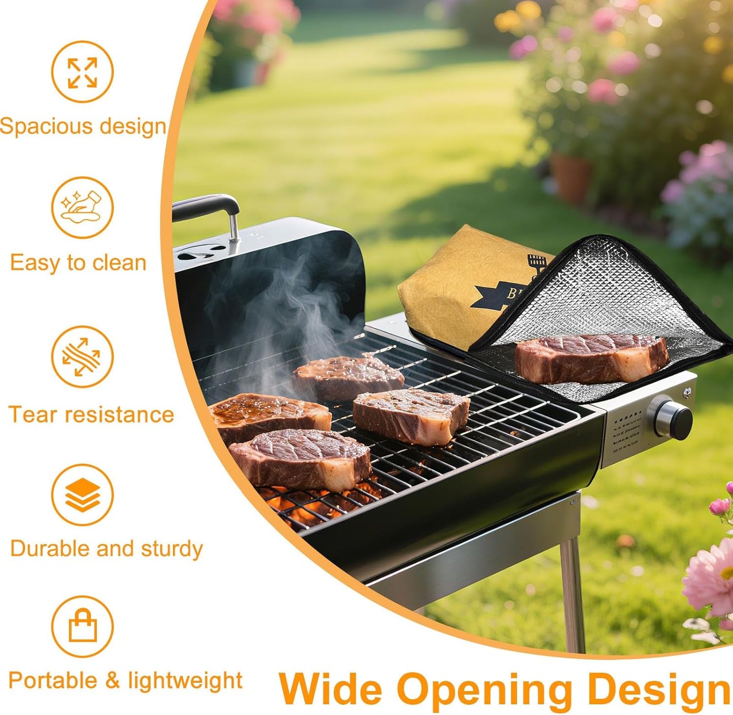 Thickened Insulation BBQ Blanket - Meat Resting Blanket, Locks in Juices, Wide Opening Design, Reusable for Large Brisket, Pork Shoulder, Turkey, Easy Clean, Portable - BBQTools,Gift Accessories