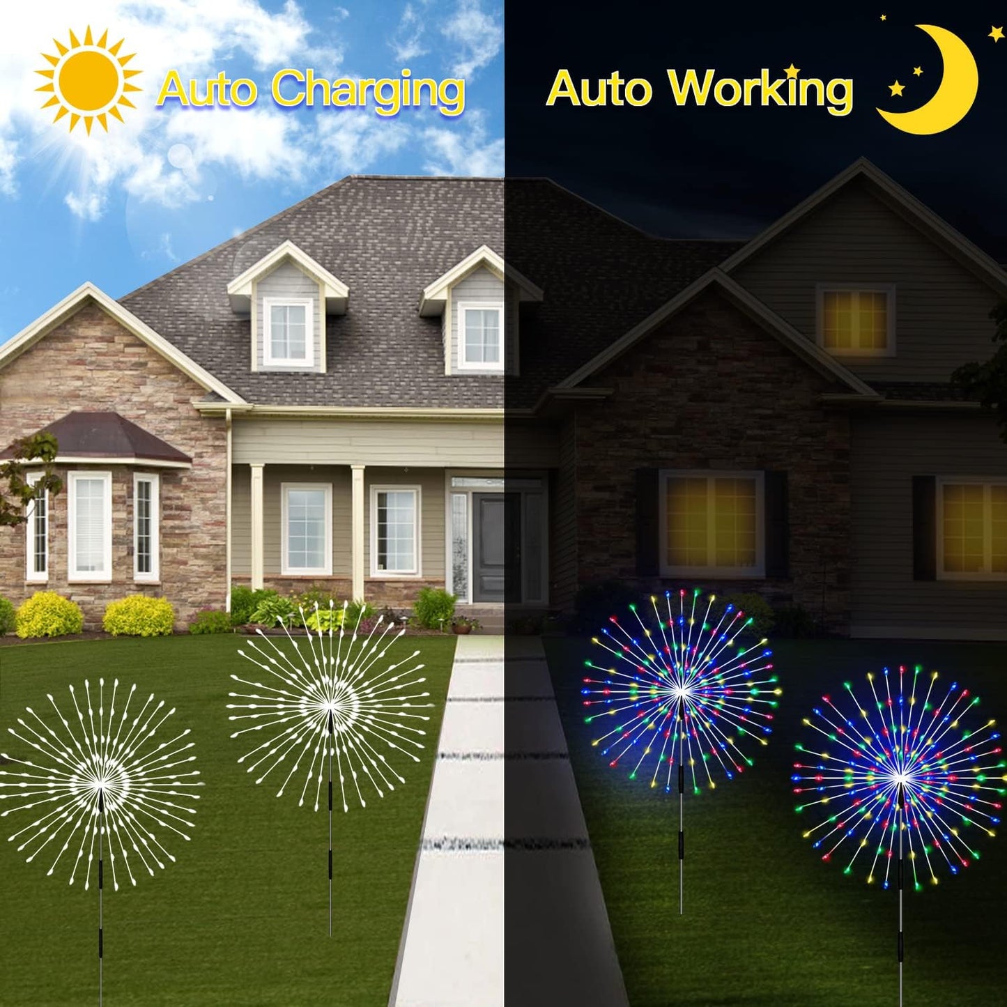 Outdoor Solar Garden Lights,Firework Lights 4 Pack Waterproof Decorative Pathway Lights,120Led Firefly Lights Solar Outdoor Decor for Courtyard Garden Party Yard Decorations Outdoor,Colorful