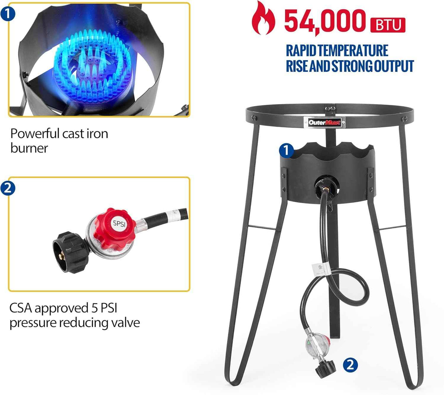 Outdoor Cooker with Iron Wok and Propane Burner, 54,000 BTU High-Pressure Gas Stove for Backyard BBQ, Tailgating & Outdoor Cooking