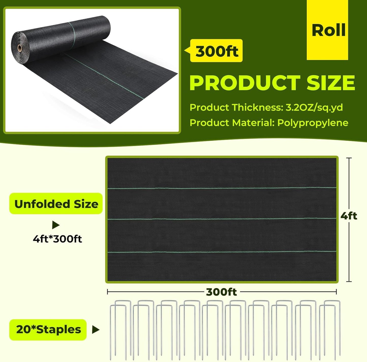 4ft x 300ft Weed Barrier Landscape Fabric, 3.2oz Heavy Duty Woven Geotextile Fabric, Block Gardening Mat Ground Cover, Weed Control Garden Cloth for Gardening Ground, Landscaping, Driveway