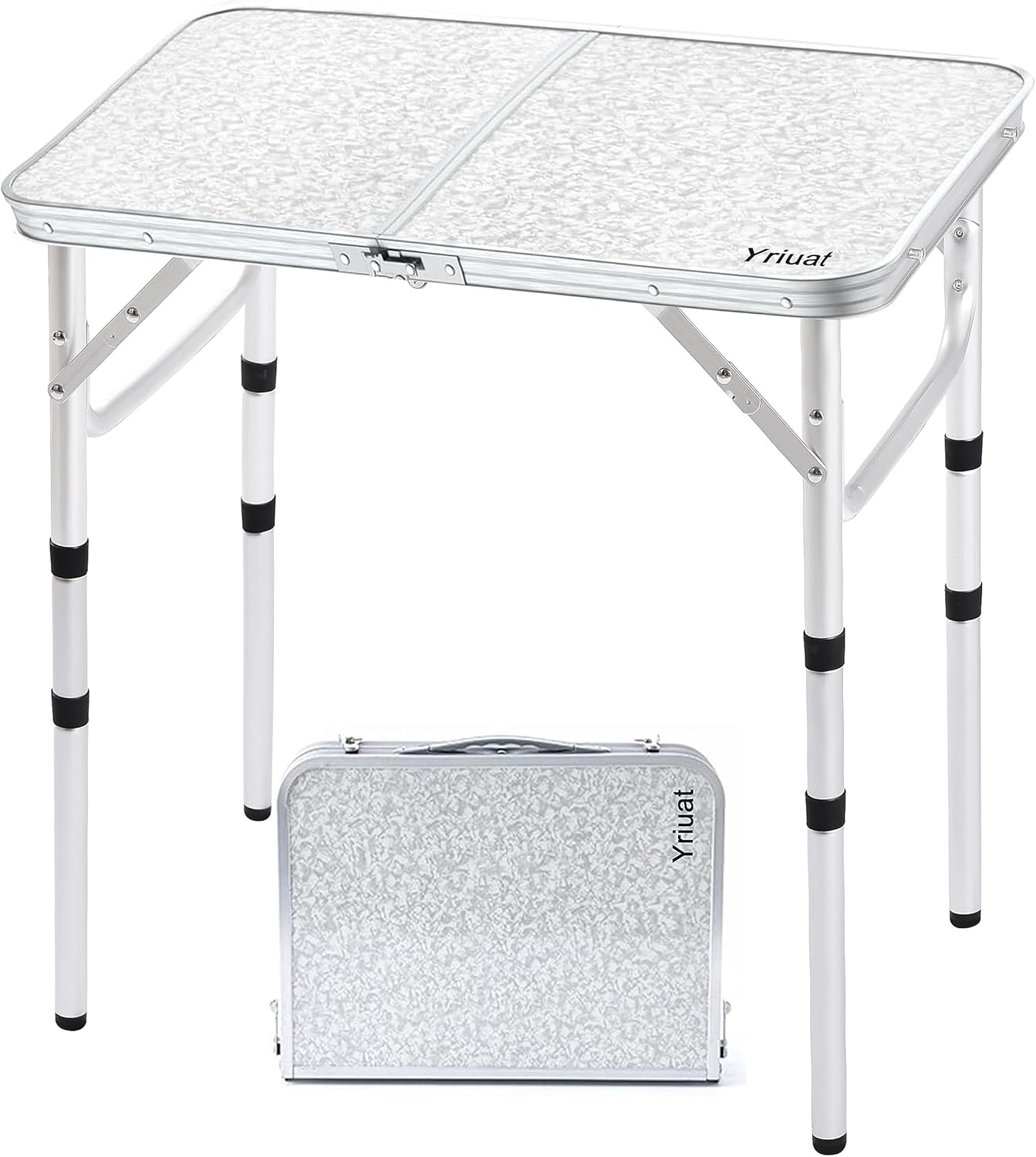 Yriuat Folding Camping Table 2ft Portable Picnic Table Adjustable Height Small Card Table Aluminum Foldable Lightweight with Carry Handle for Outdoor Indoor Hiking Camp BBQ Beach