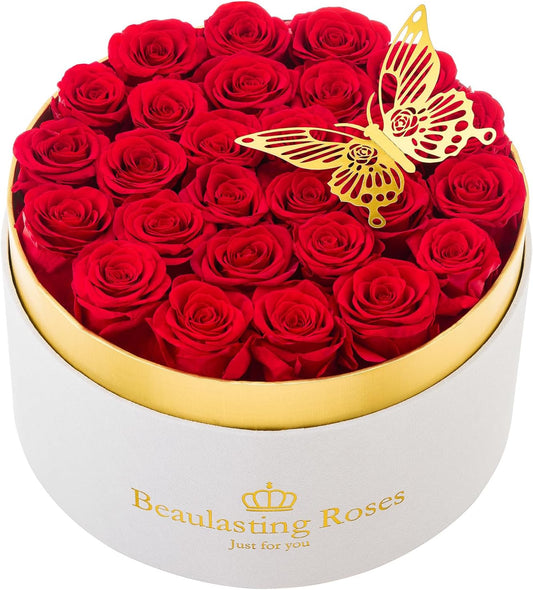 Preserved Roses Forever Flowers Real Roses in a Box Mother's Day Birthday Flowers for Her Mom Women Wife Valentine's Day, Red, 27 Piece