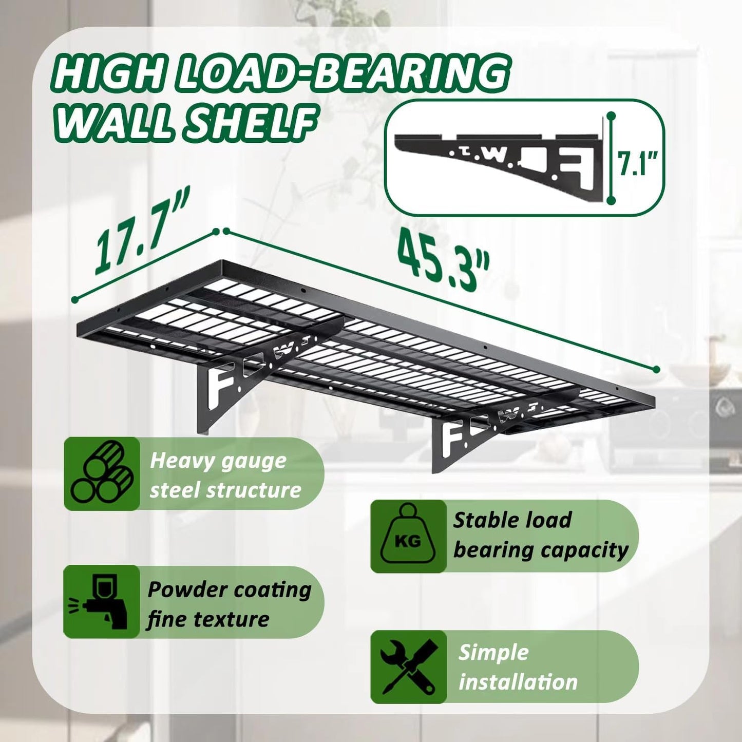2 Pack Garage Wall Shelving, Heavy Duty 1.5' x 3.8' Wall Mount Storage Shelf with Hooks, Garage Storage Rack Floating Shelves, Holds 250 lbs Each