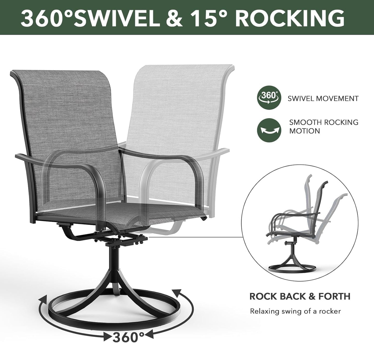 7-Pieces Patio Dining Furniture Set,63" Big Size Metal Patio Table with Umbrella Hole,4pcs Dining Chairs and 2pcs Swivel Chairs,Perfect for Garden Backyard Lawn Poolside